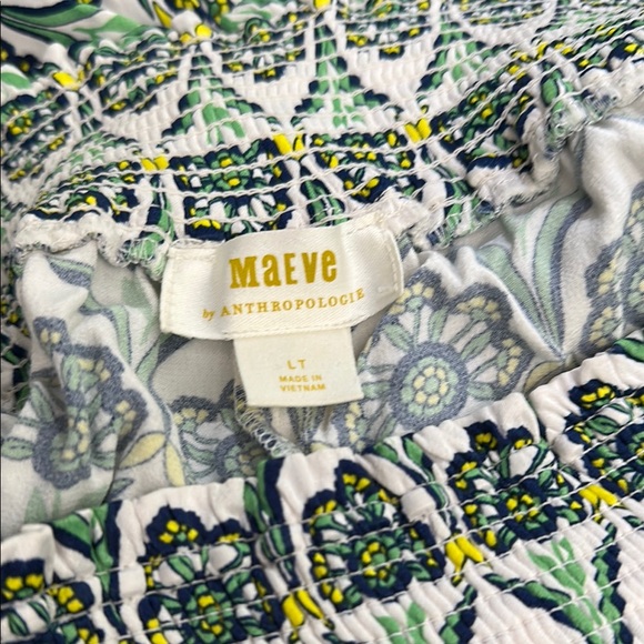 Anthropologie Saria Green Blue Yellow Floral Patterned Wide Leg Pants Size LT - Picture 5 of 5